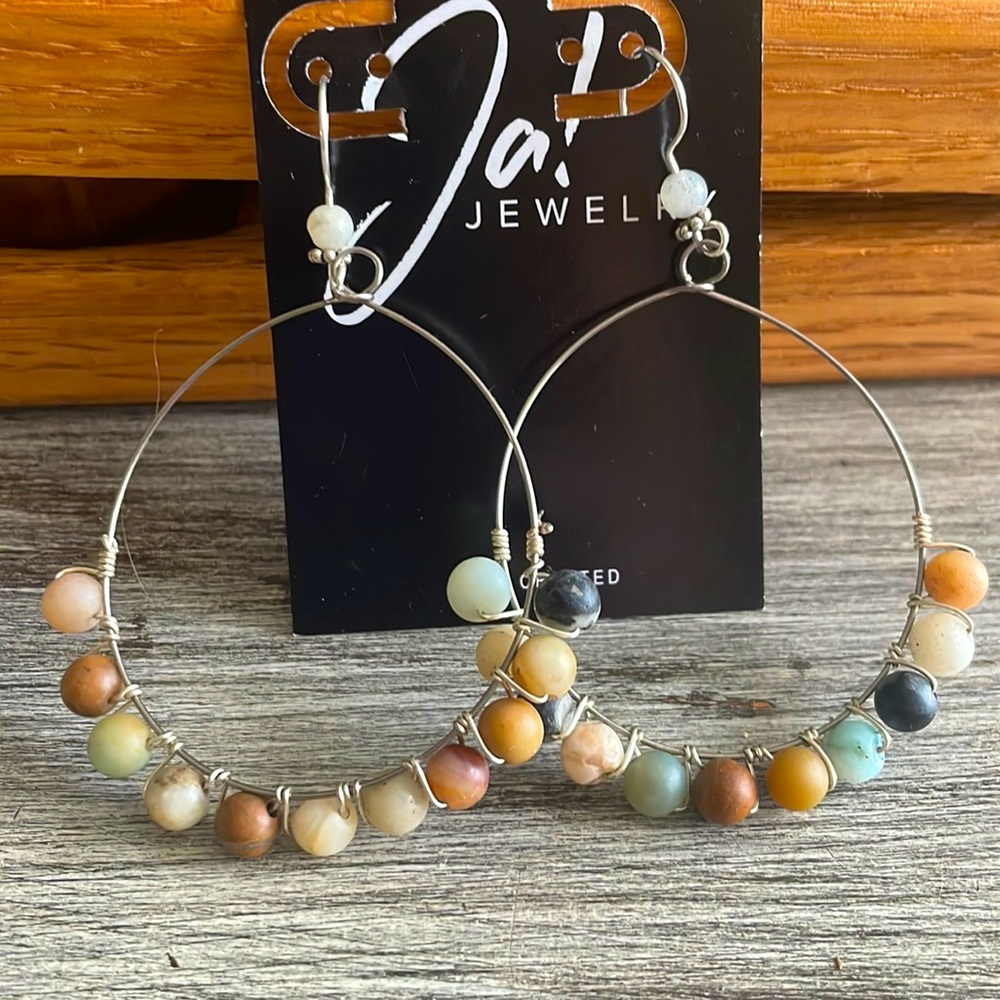 NEW Boho up cycle semi precious wire wrapped handcrafted hoops lightweight